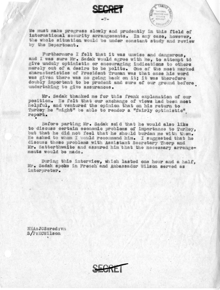 Memorandum of Conversation with the Foreign Minister and Ambassador of Turkey and Others