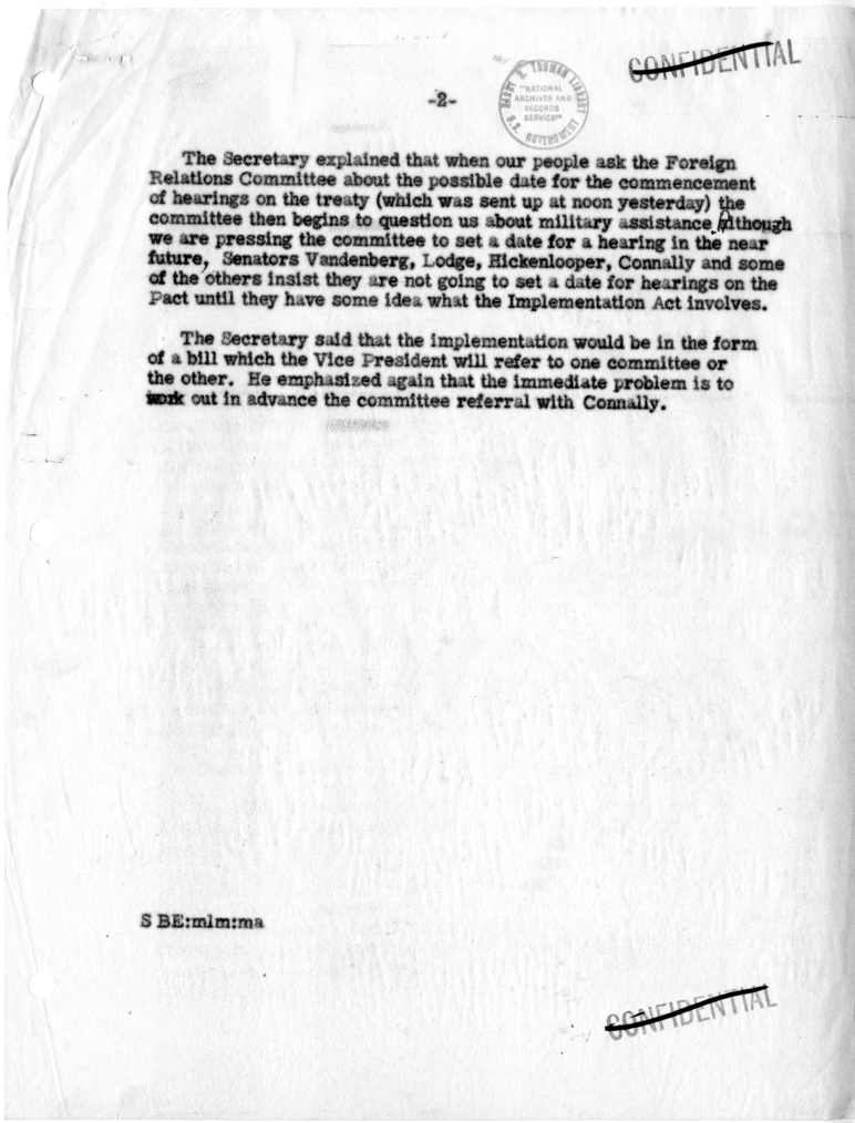 Memorandum of Conversation with Senator Millard Tydings