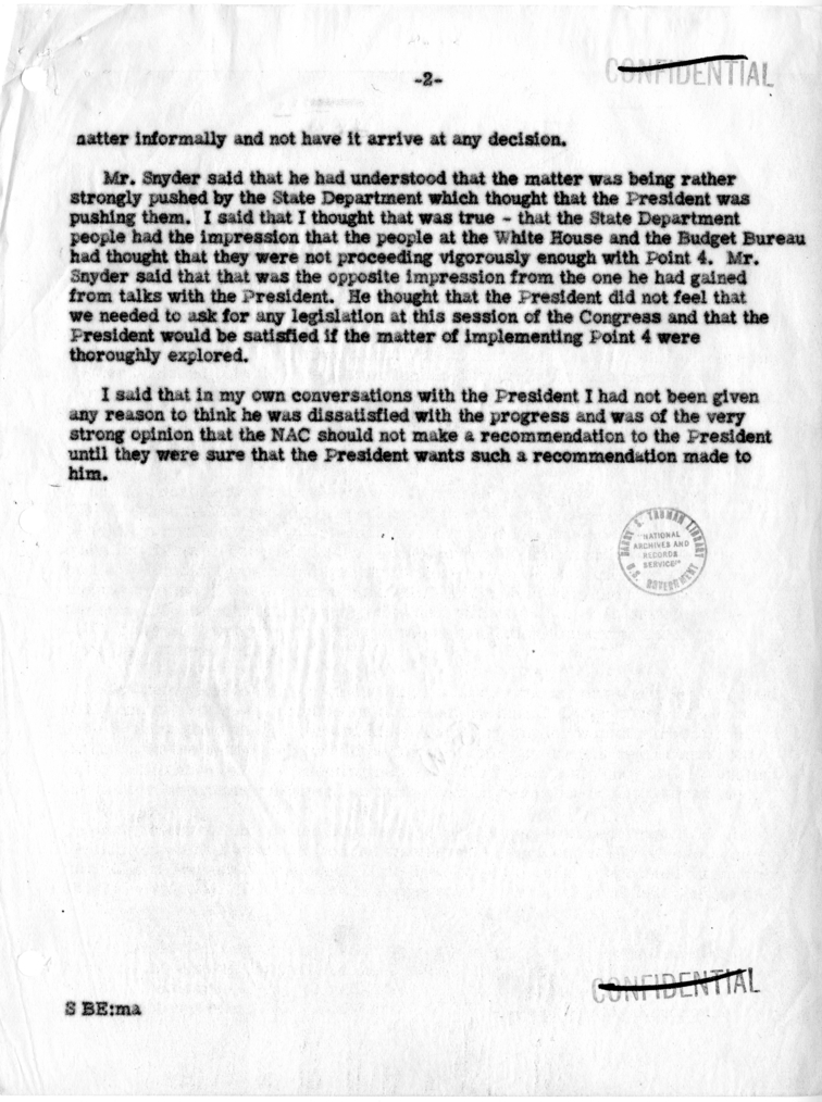 Memorandum of Conversation with Secretary of the Treasury John Snyder