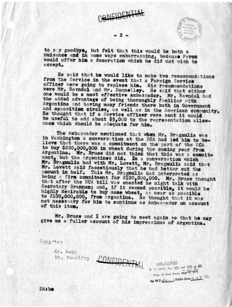 Memorandum of Conversation with Ambassador James Bruce