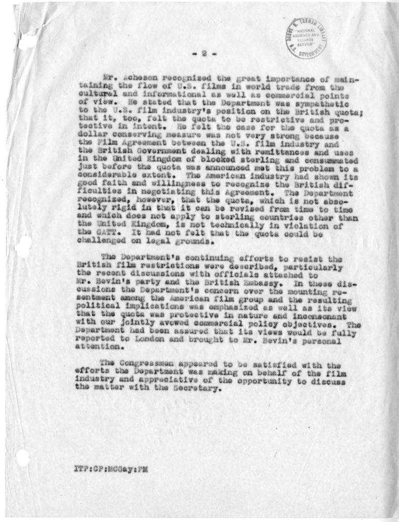 Memorandum of Conversation with Congressmen from California and Others