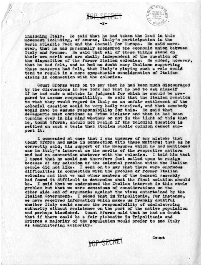 Memorandum of Conversation with the Foreign Minister of Italy and Others