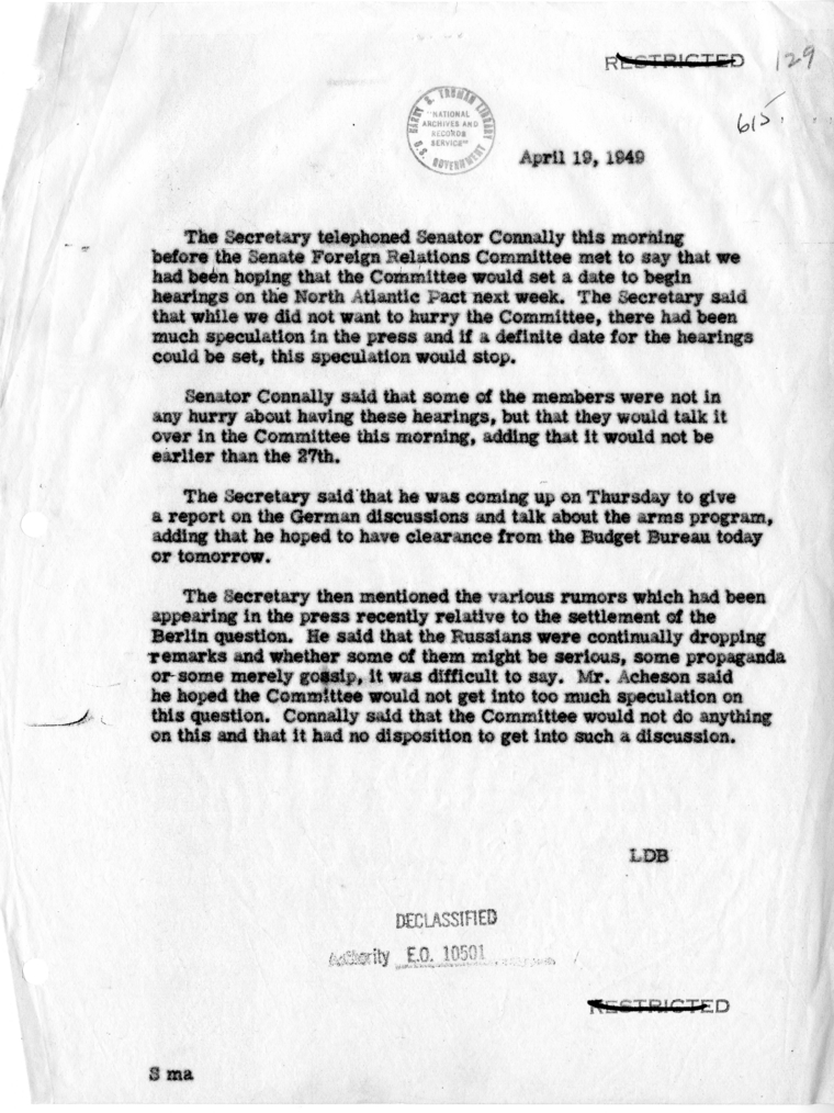 Memorandum of Conversation with Senator Tom Connally