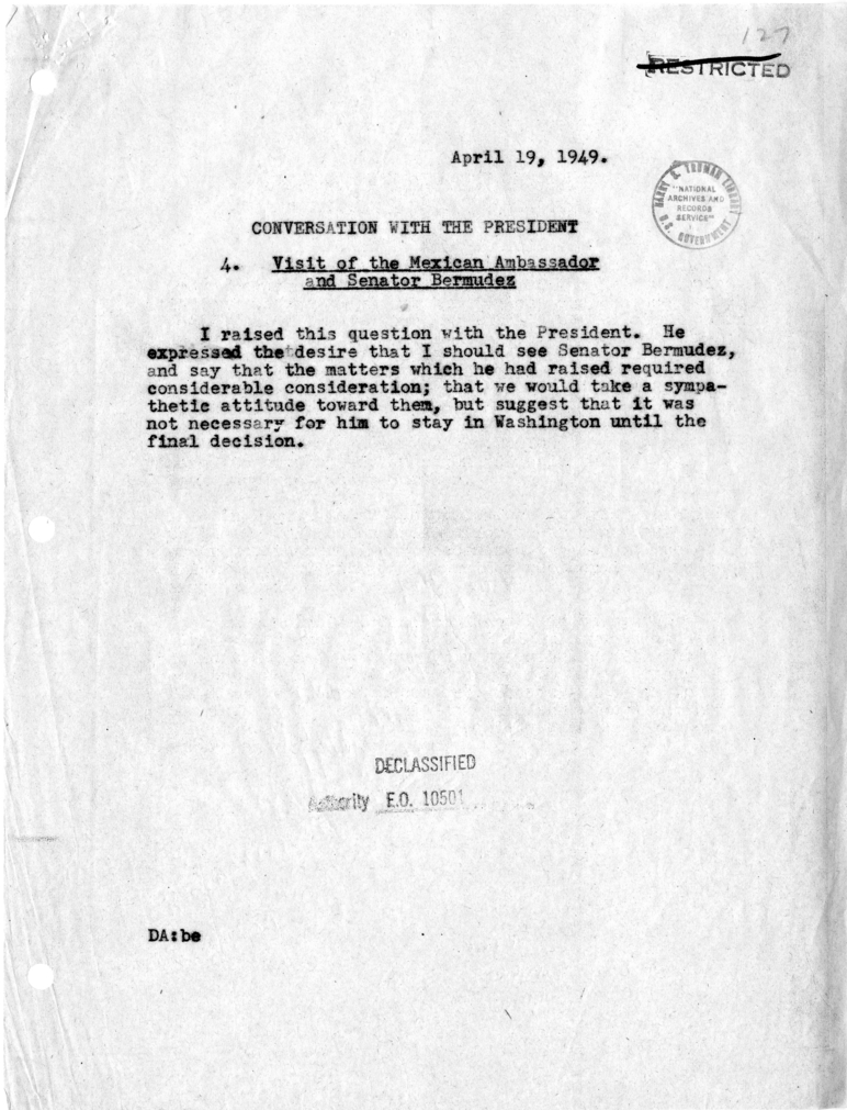 Memorandum of Conversation with the President