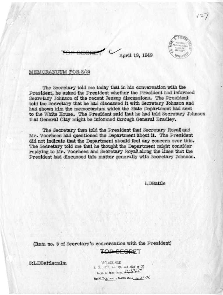 Memorandum of Conversation with the President