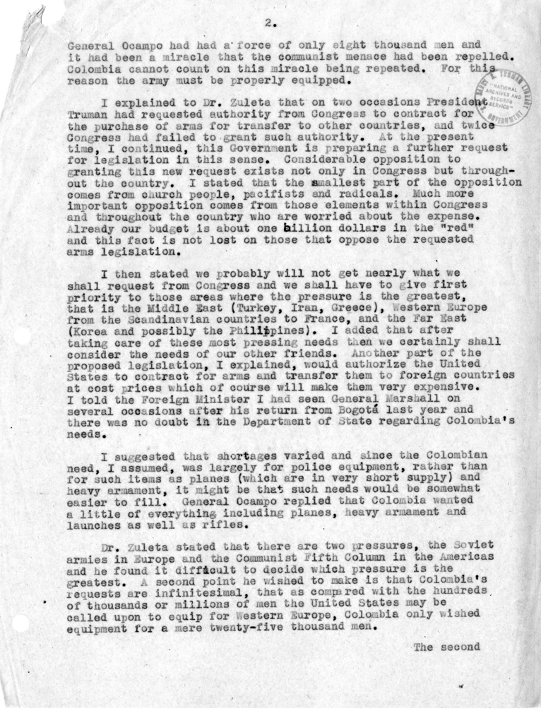 Memorandum of Conversation with the Foreign Minister of Colombia  and Others