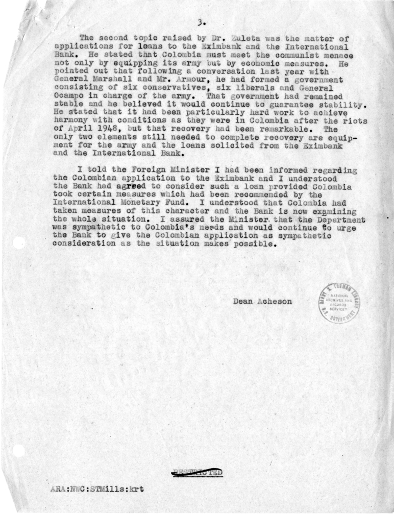 Memorandum of Conversation with the Foreign Minister of Colombia  and Others