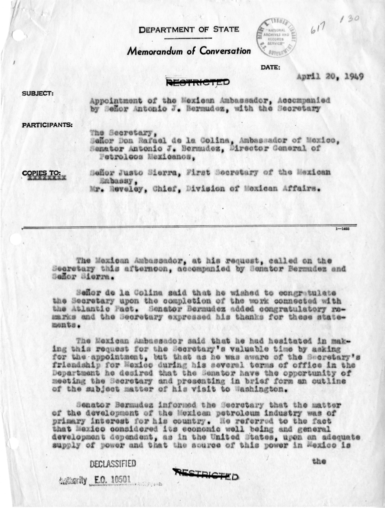 Memorandum of Conversation with the Ambassador of Mexico and Others