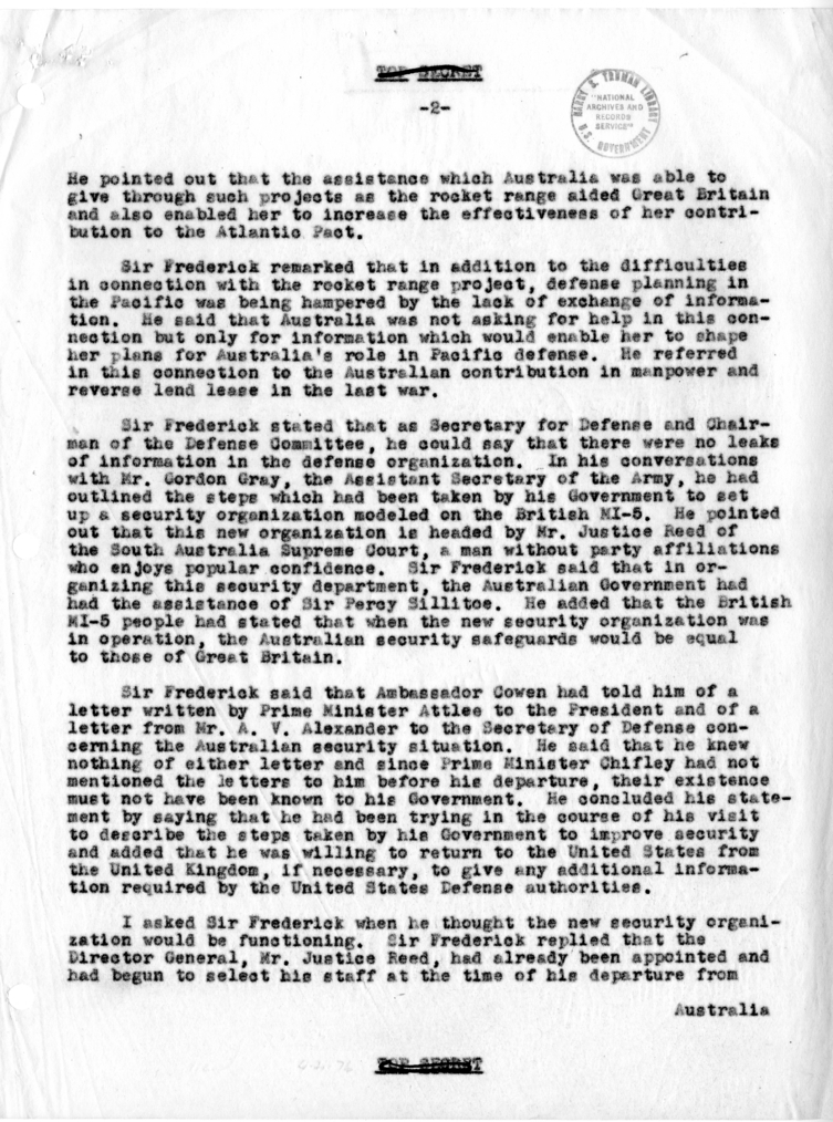 Memorandum of Conversation with Sir Frederic Shedden