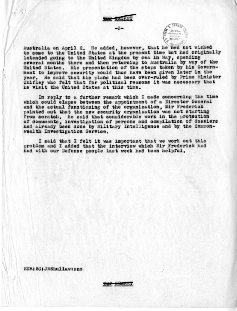 Memorandum of Conversation with Sir Frederic Shedden
