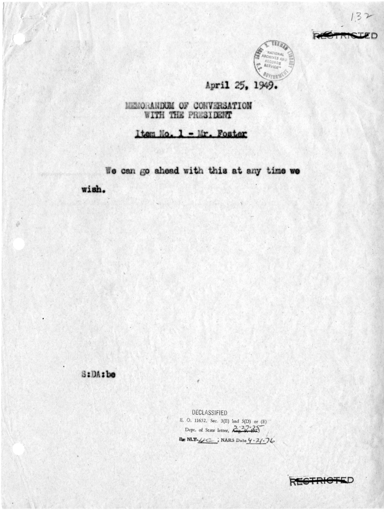 Memorandum of Conversation with the President