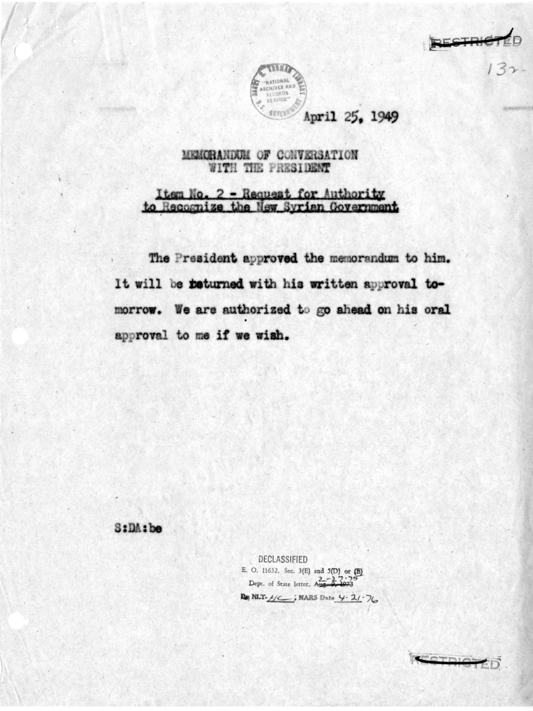 Memorandum of Conversation with the President