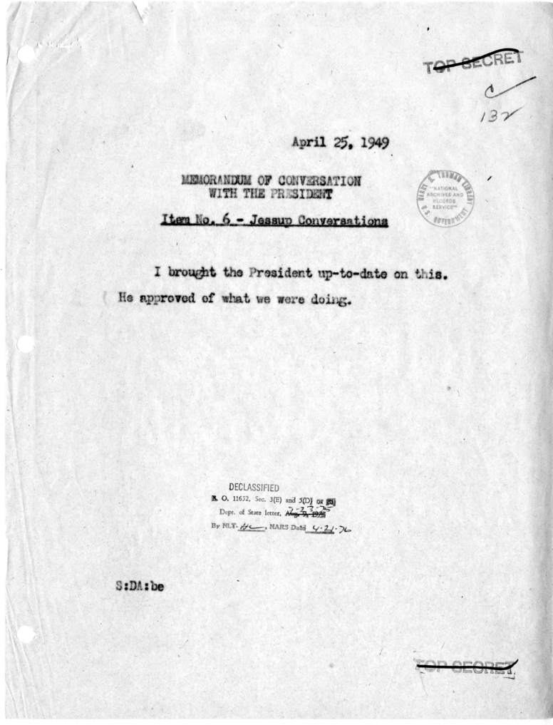 Memorandum of Conversation with the President