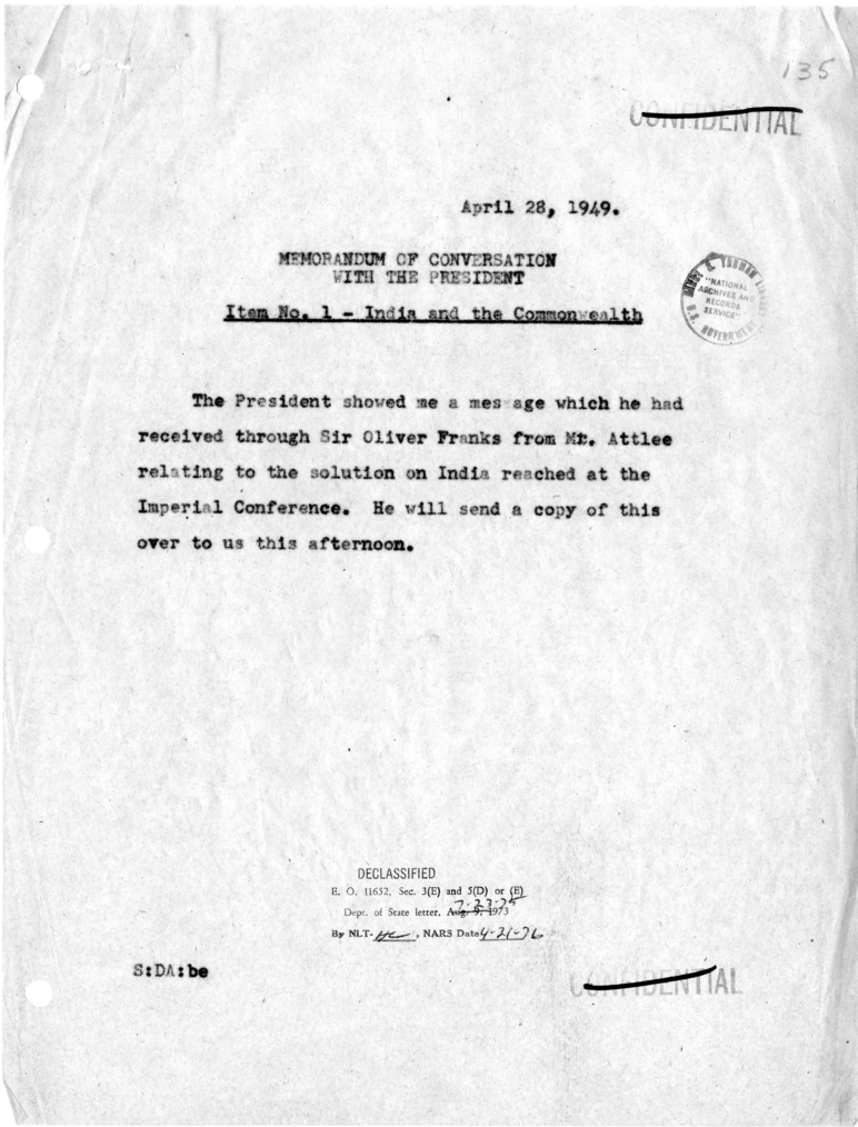 Memorandum of Conversation with the President