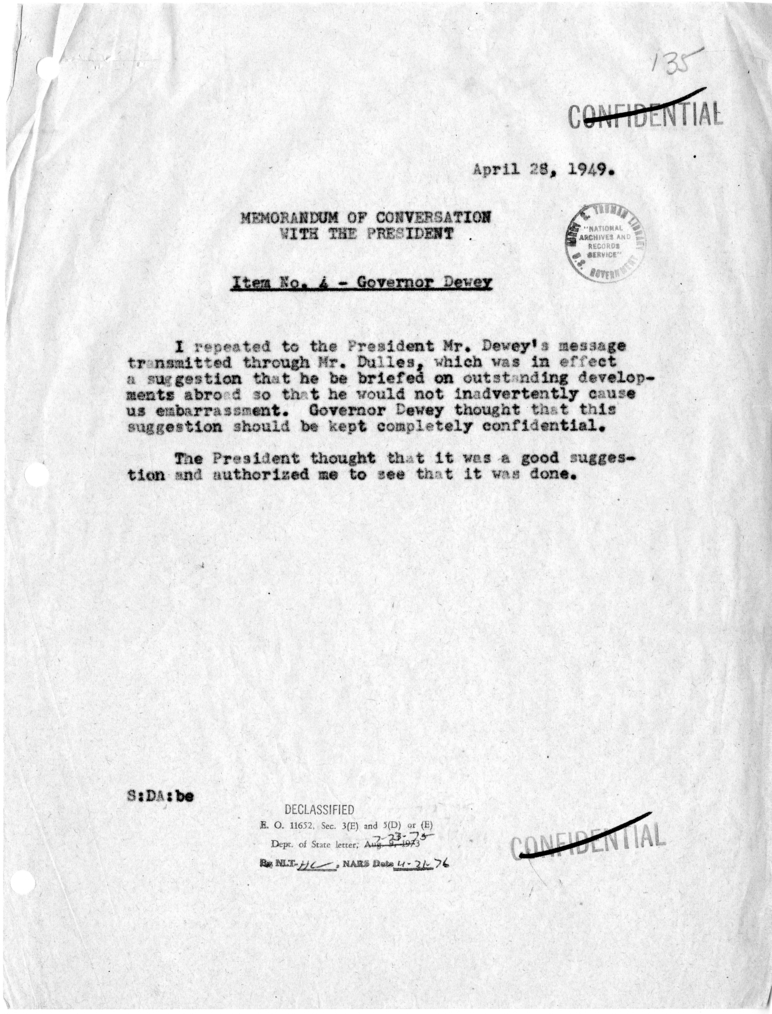 Memorandum of Conversation with the President