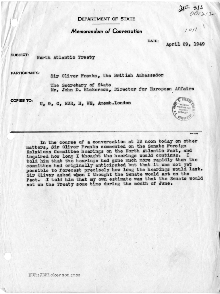 Memorandum of Conversation with Sir Oliver Franks and Others