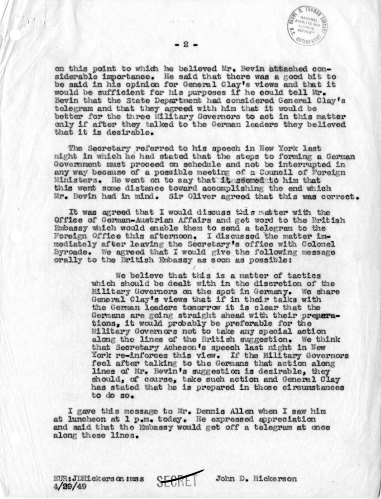 Memorandum of Conversation with Sir Oliver Franks and Others