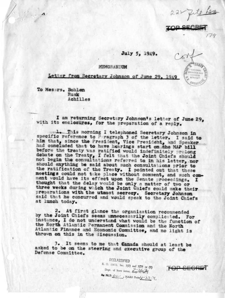 Memorandum, Letter from Secretary of Defense Louis Johnson
