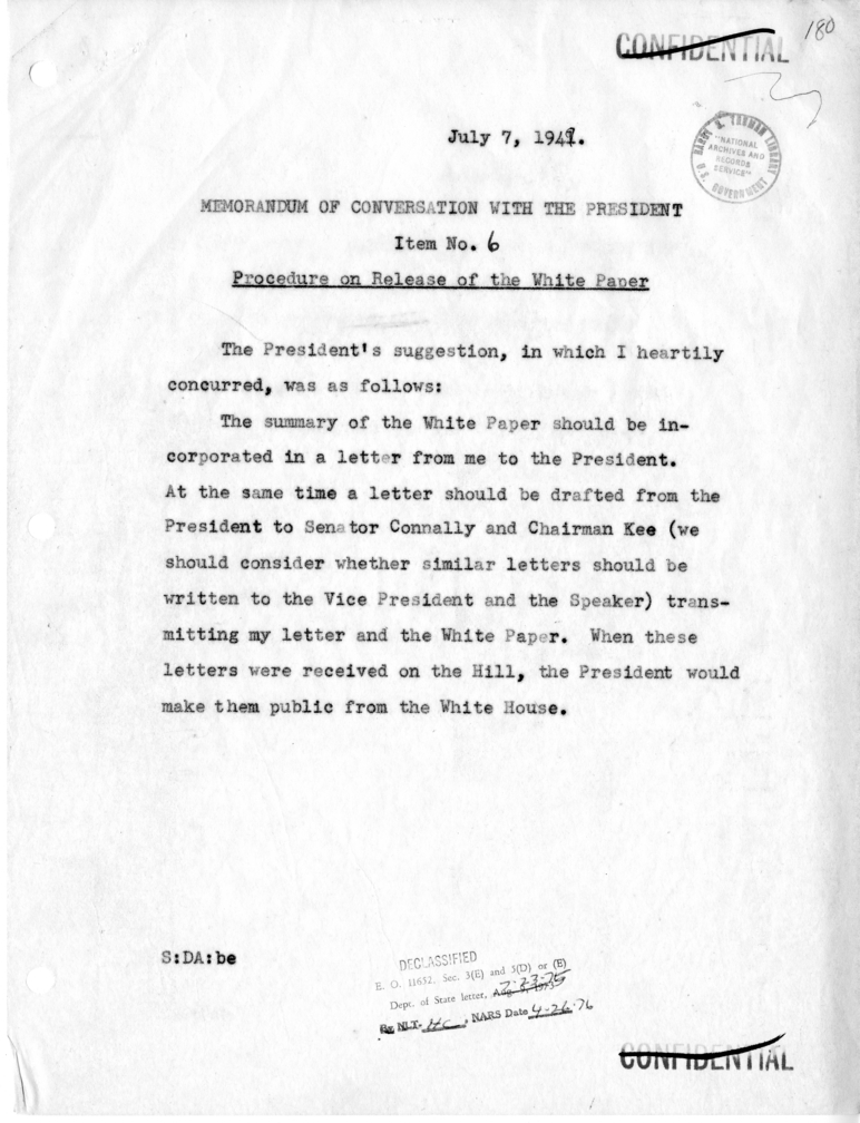 Memorandum of Conversation with the President