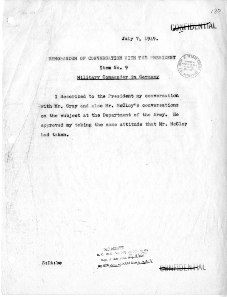 Memorandum of Conversation with the President