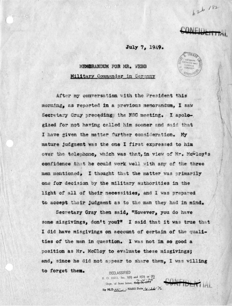 Memorandum for James Webb