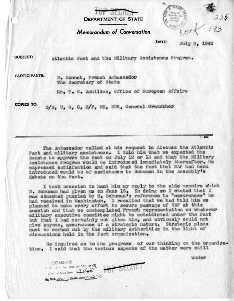 Memorandum of Conversation with Henri Bonnet