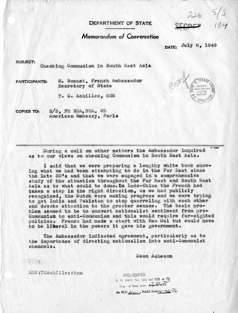 Memorandum of Conversation with Henri Bonnet