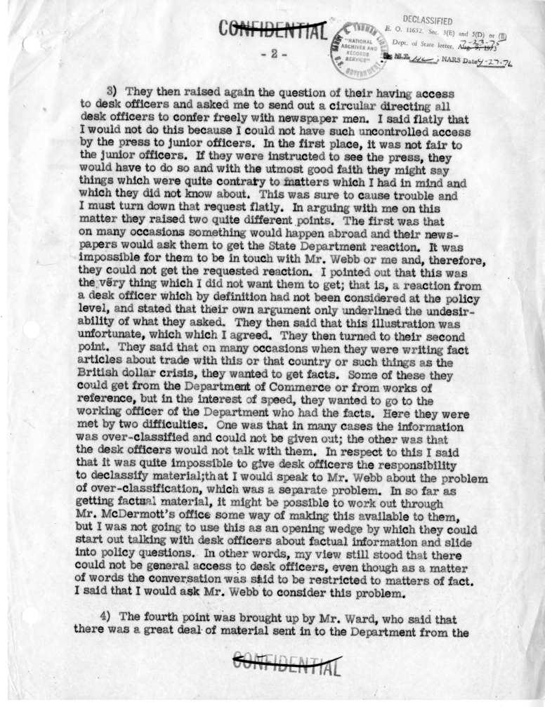 Memorandum of Conversation with Officers of the State Department Press Association