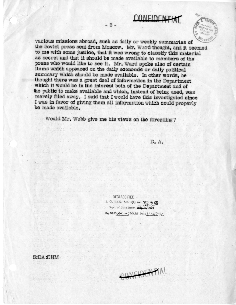 Memorandum of Conversation with Officers of the State Department Press Association