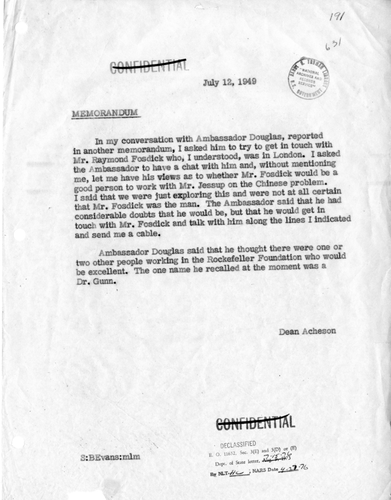 Memorandum of Conversation with Ambassador Lewis Douglas