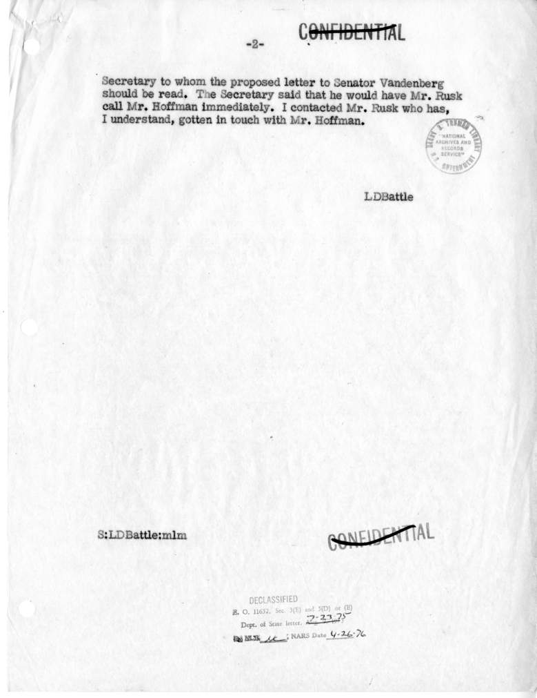Memorandum of Telephone Conversation with Mr. Paul Hoffman