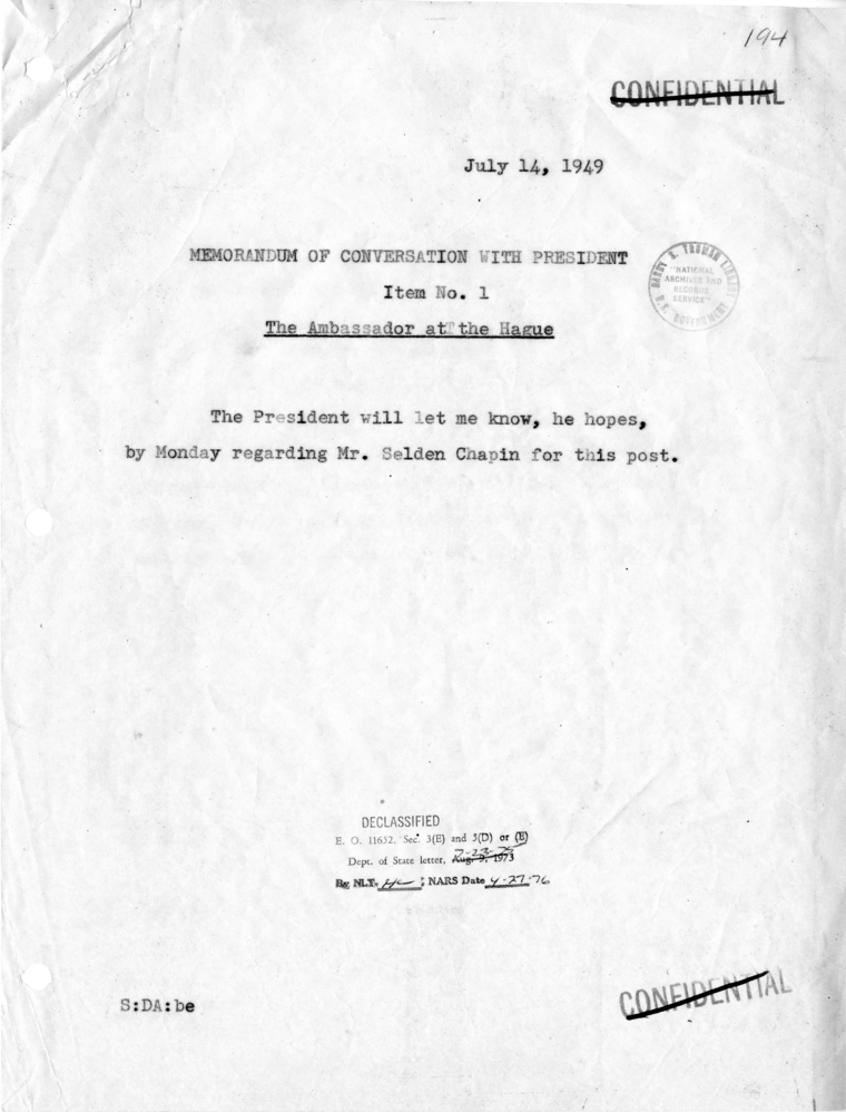 Memorandum of Conversation with the President