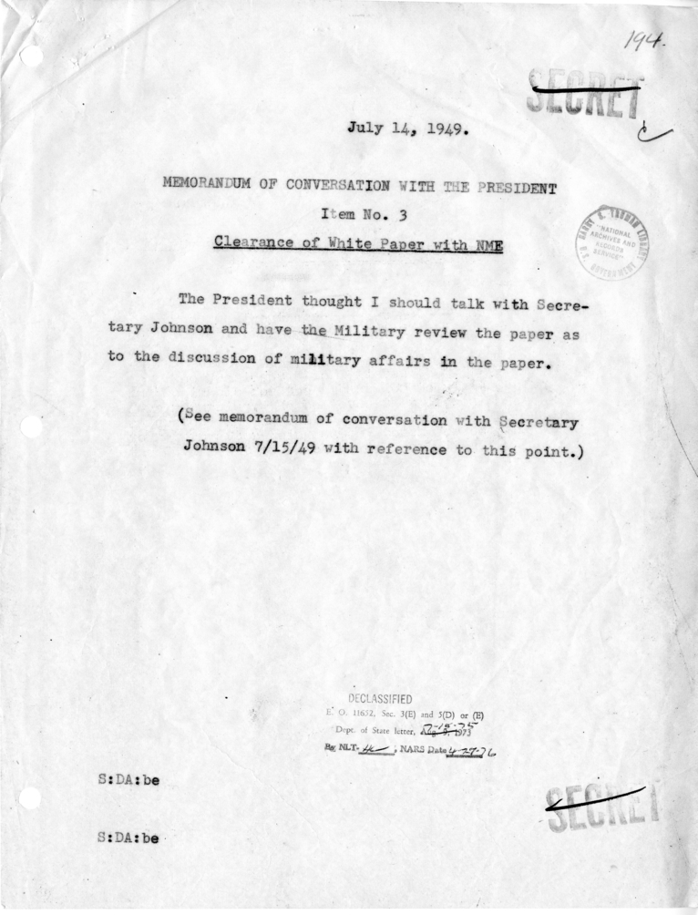 Memorandum of Conversation with the President