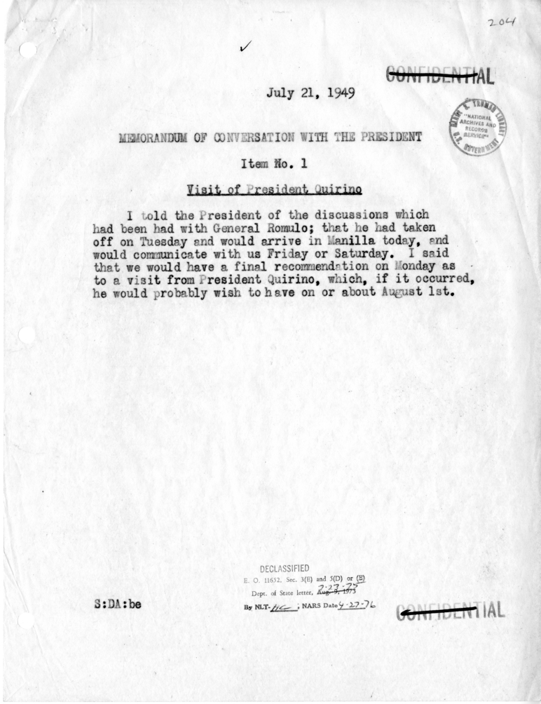 Memorandum of Conversation with the President