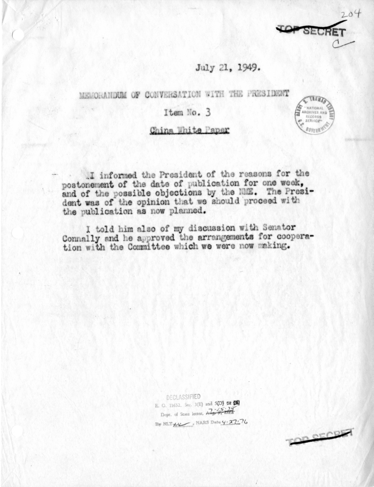 Memorandum of Conversation with the President