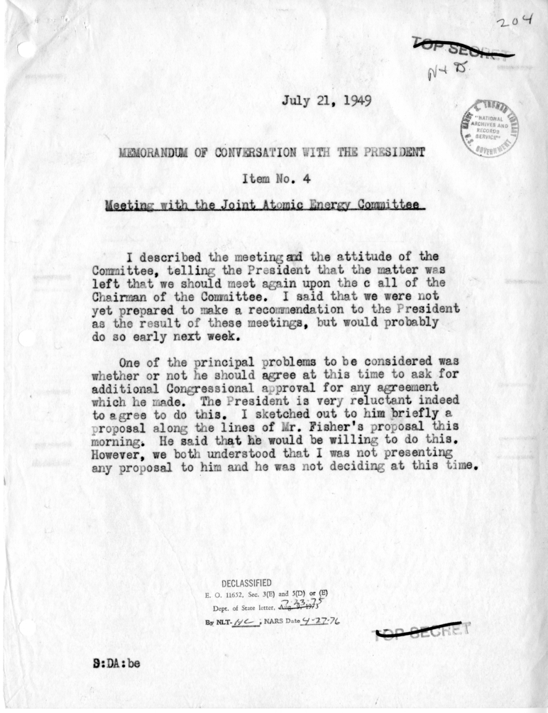 Memorandum of Conversation with the President