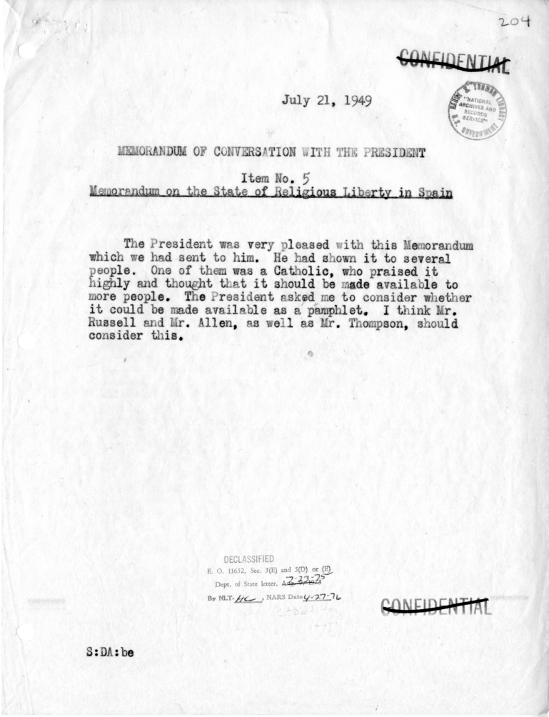 Memorandum of Conversation with the President