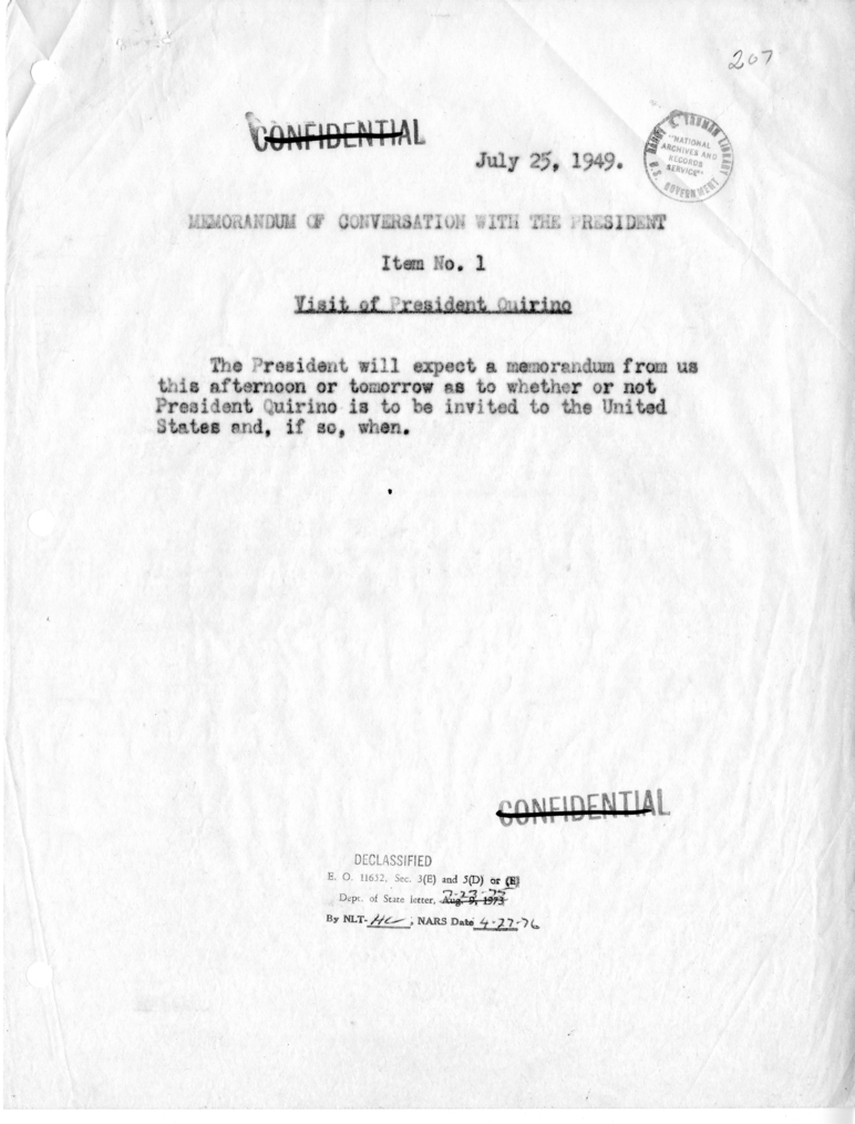 Memorandum of Conversation with the President
