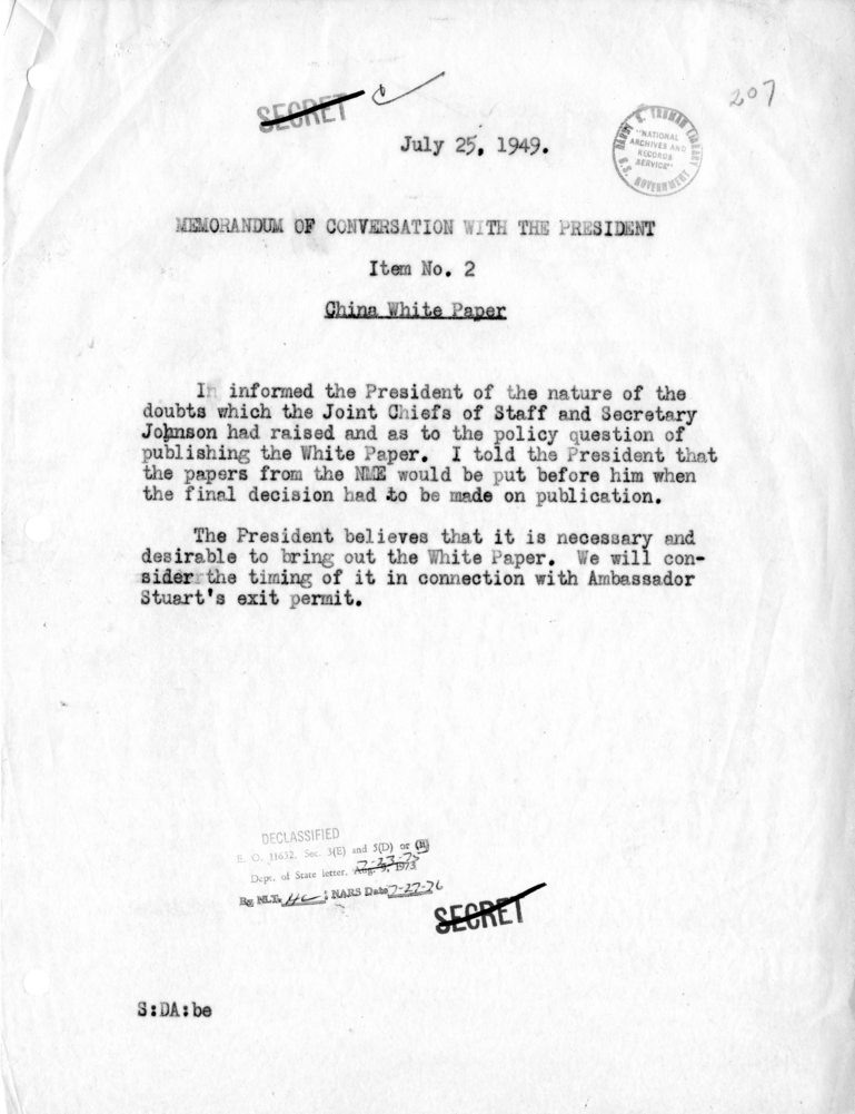 Memorandum of Conversation with the President
