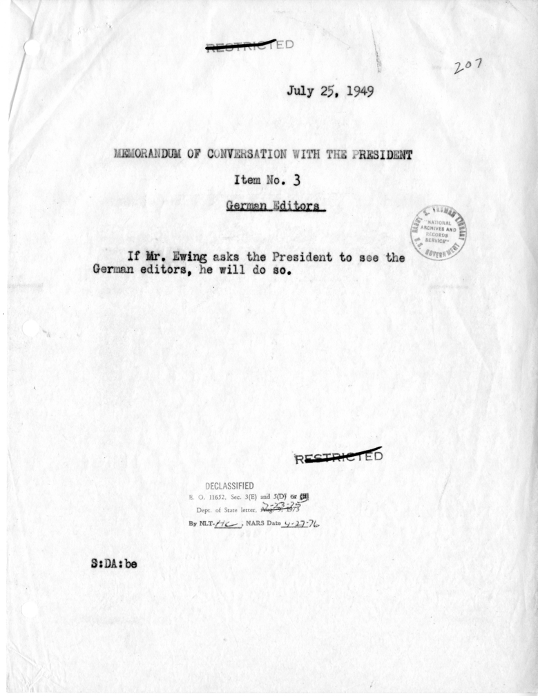 Memorandum of Conversation with the President