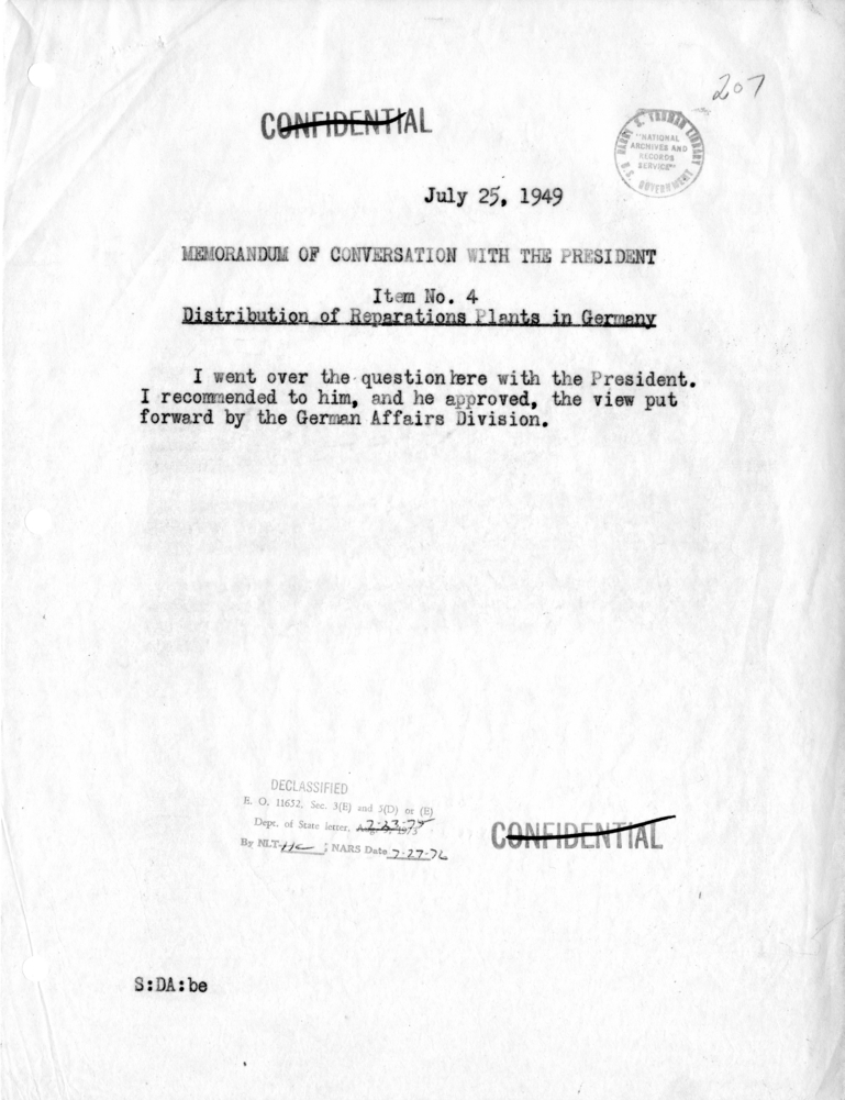 Memorandum of Conversation with the President