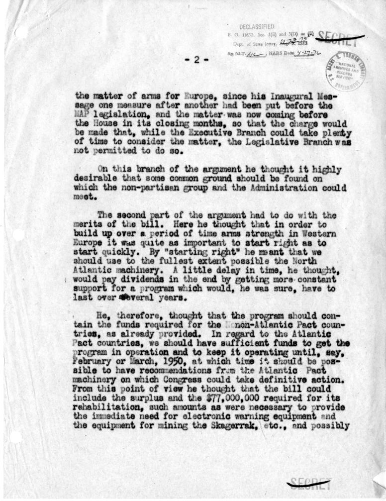 Memorandum of Conversation with Senator John Foster Dulles