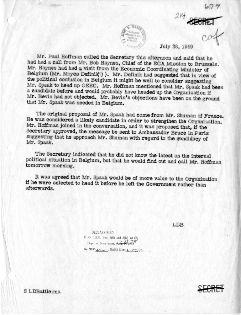 Memorandum of Telephone Conversation with Mr. Paul Hoffman