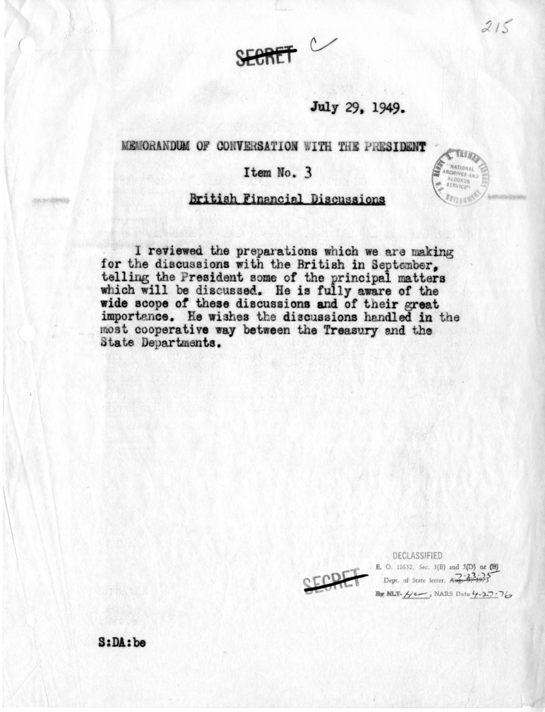 Memorandum of Conversation with the President