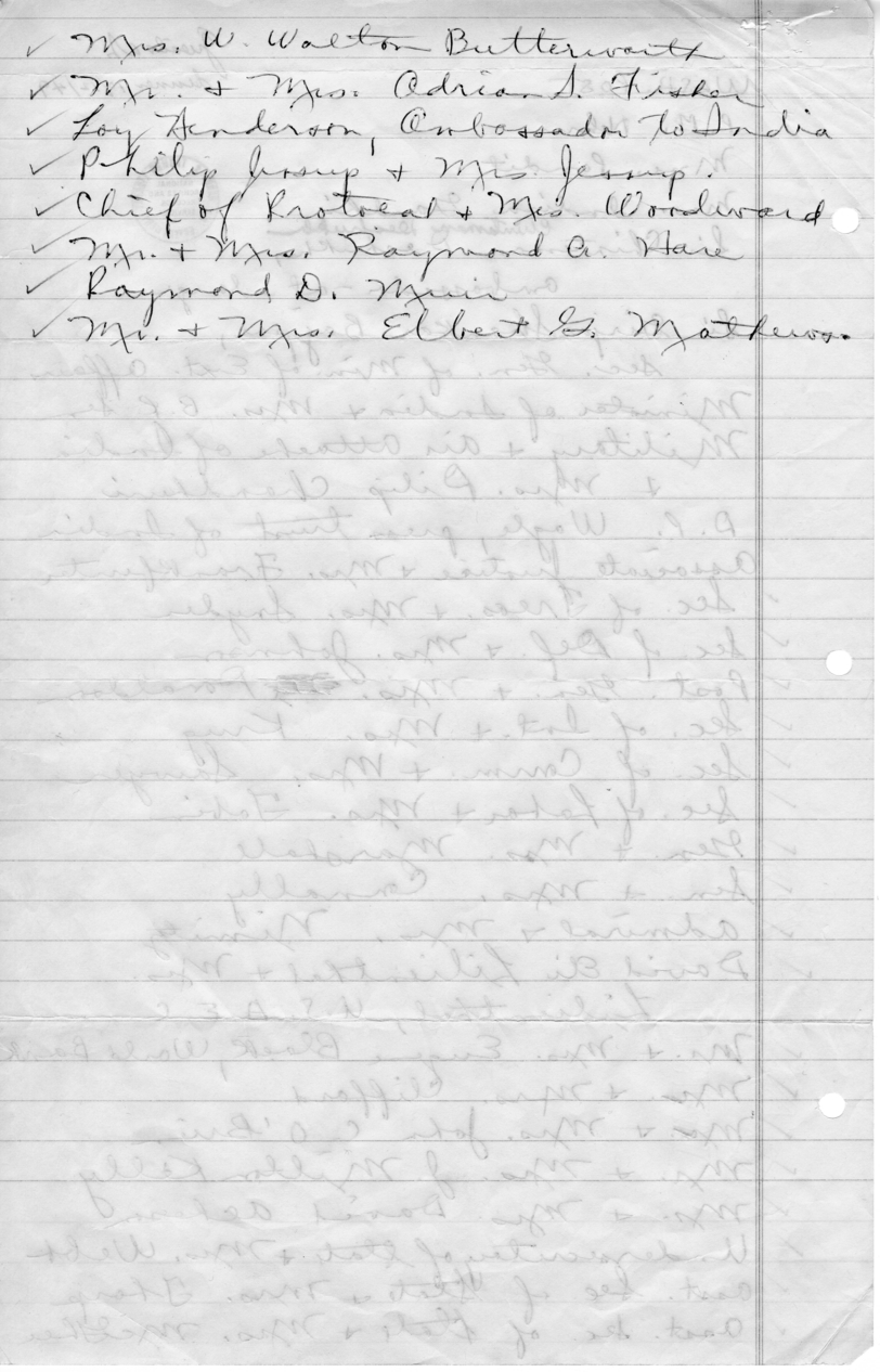 Guest List for Luncheon with Prime Minister of India Jawaharlal Nehru