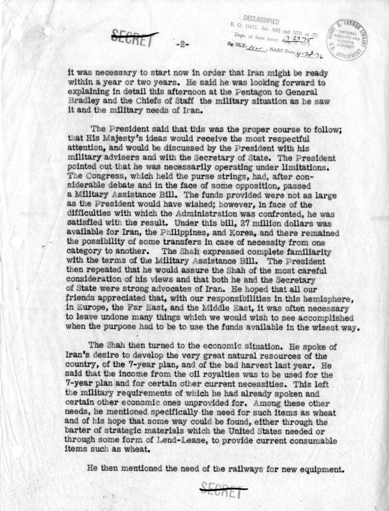 Interview Between President Harry S. Truman and the Shah of Iran