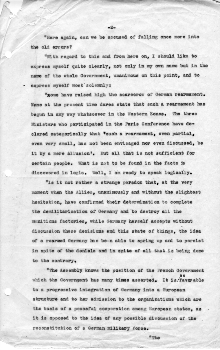 Translation of Statement Made by Robert Schuman Before the French National Assembly