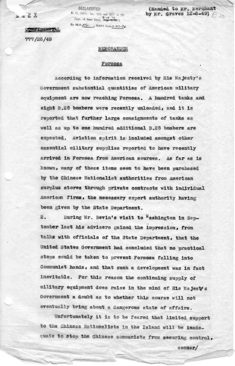 Memorandum Regarding Formosa