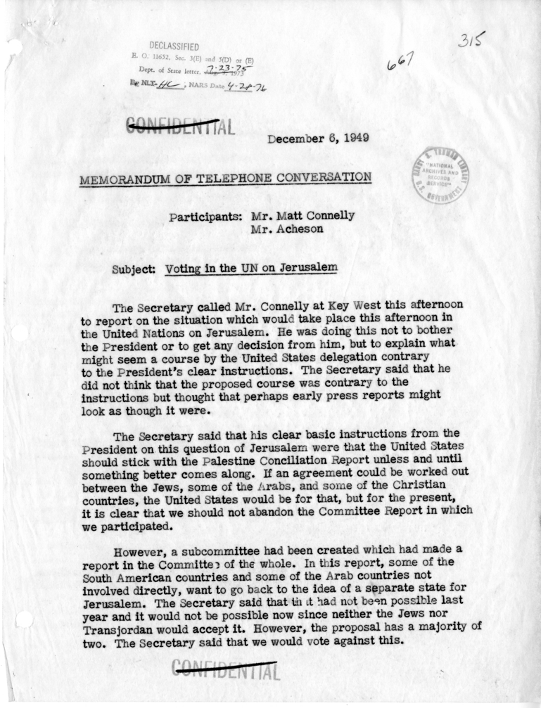 Memorandum of Telephone Conversation with Matthew Connelly