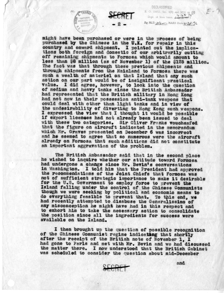 Memorandum of Conversation with Sir Oliver Franks and W. Walton Butterworth